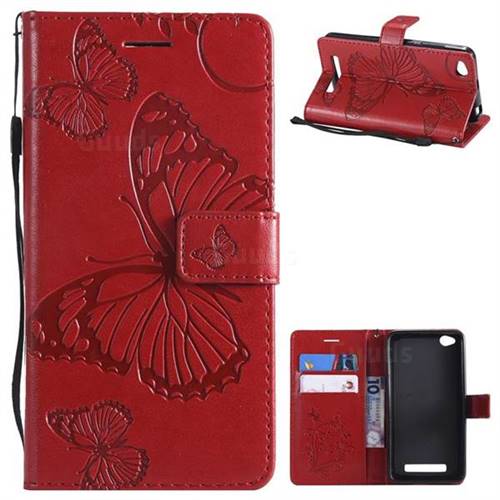 Embossing 3D Butterfly Leather Wallet Case for Xiaomi Redmi 4A - Red