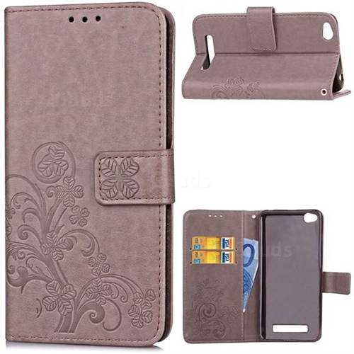 Embossing Imprint Four-Leaf Clover Leather Wallet Case for Xiaomi Redmi 4A - Grey