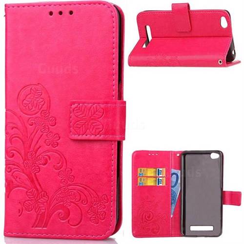 Embossing Imprint Four-Leaf Clover Leather Wallet Case for Xiaomi Redmi 4A - Rose