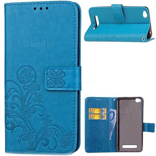 Embossing Imprint Four-Leaf Clover Leather Wallet Case for Xiaomi Redmi 4A - Blue