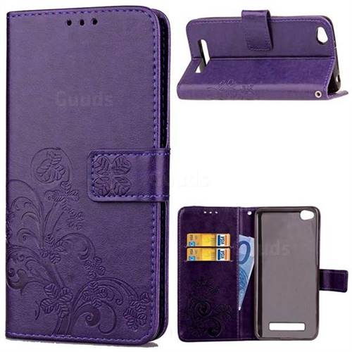 Embossing Imprint Four-Leaf Clover Leather Wallet Case for Xiaomi Redmi 4A - Purple