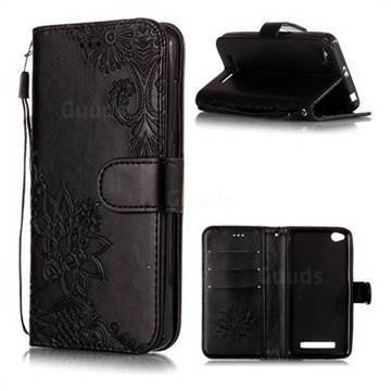 Intricate Embossing Lotus Mandala Flower Leather Wallet Case for Xiaomi Redmi 4A - Black