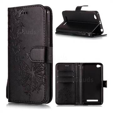 Intricate Embossing Dandelion Butterfly Leather Wallet Case for Xiaomi Redmi 4A - Black