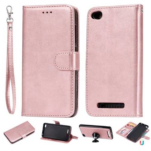 Retro Greek Detachable Magnetic PU Leather Wallet Phone Case for Xiaomi Redmi 4A - Rose Gold