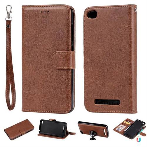 Retro Greek Detachable Magnetic PU Leather Wallet Phone Case for Xiaomi Redmi 4A - Brown