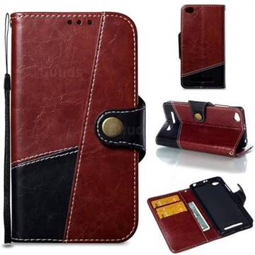 Retro Magnetic Stitching Wallet Flip Cover for Xiaomi Redmi 4A - Dark Red