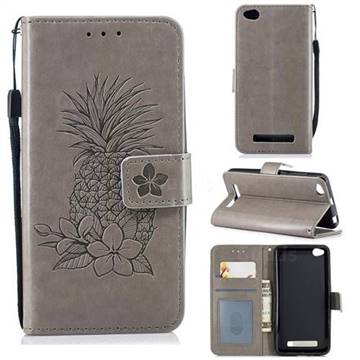 Embossing Flower Pineapple Leather Wallet Case for Xiaomi Redmi 4A - Gray