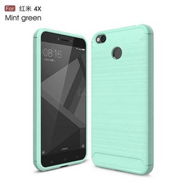 Luxury Carbon Fiber Brushed Wire Drawing Silicone TPU Back Cover for Xiaomi Redmi 4 (4X) (Mint Green)