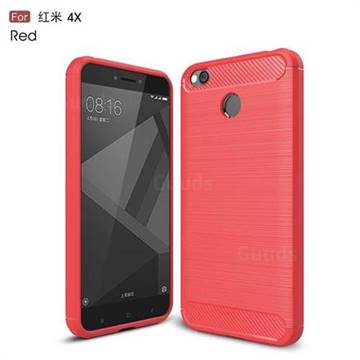 Luxury Carbon Fiber Brushed Wire Drawing Silicone TPU Back Cover for Xiaomi Redmi 4 (4X) (Red)