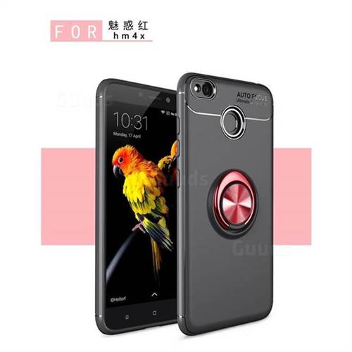 Auto Focus Invisible Ring Holder Soft Phone Case for Xiaomi Redmi 4 (4X) - Black Red