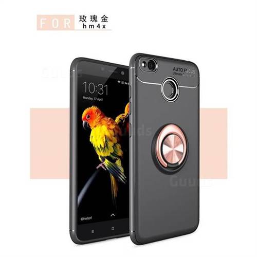 Auto Focus Invisible Ring Holder Soft Phone Case for Xiaomi Redmi 4 (4X) - Black Gold