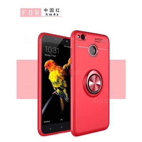 Auto Focus Invisible Ring Holder Soft Phone Case for Xiaomi Redmi 4 (4X) - Red