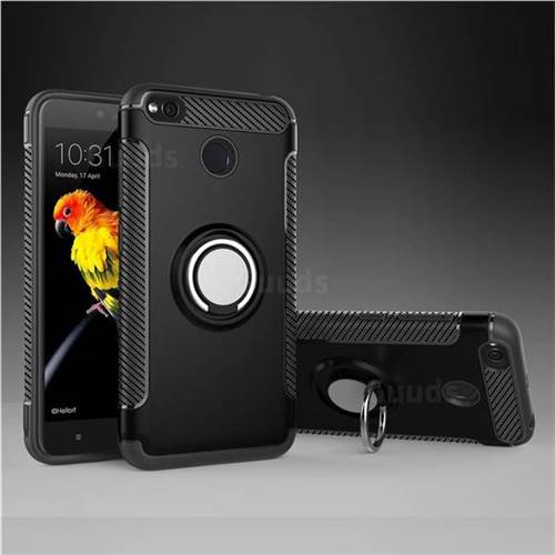 Armor Anti Drop Carbon PC + Silicon Invisible Ring Holder Phone Case for Xiaomi Redmi 4 (4X) - Black
