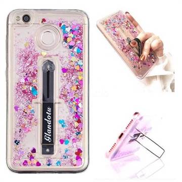 Concealed Ring Holder Stand Glitter Quicksand Dynamic Liquid Phone Case for Xiaomi Redmi 4 (4X) - Rose