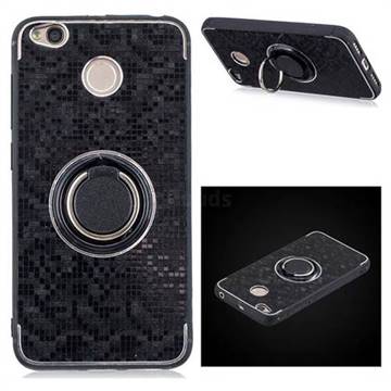 Luxury Mosaic Metal Silicone Invisible Ring Holder Soft Phone Case for Xiaomi Redmi 4 (4X) - Black