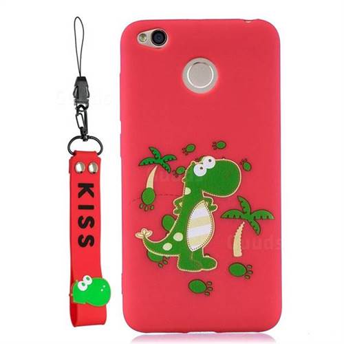Red Dinosaur Soft Kiss Candy Hand Strap Silicone Case for Xiaomi Redmi 4 (4X)
