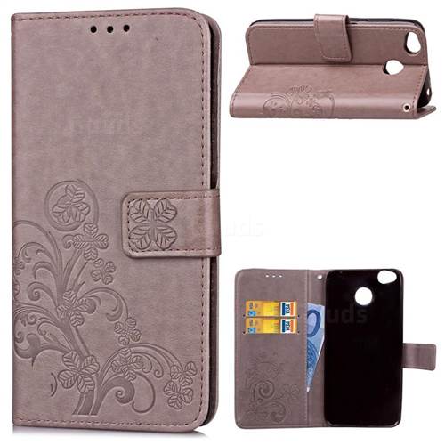Embossing Imprint Four-Leaf Clover Leather Wallet Case for Xiaomi Redmi 4 (4X) - Grey