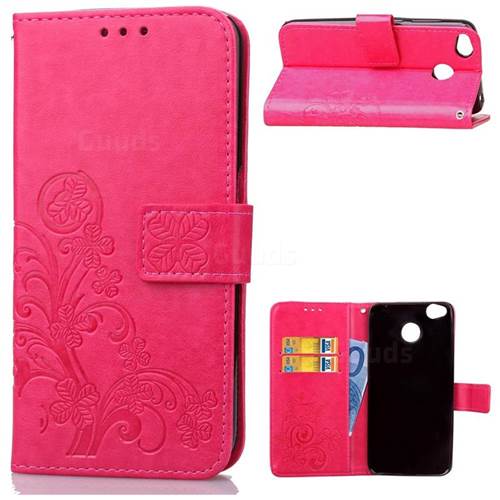 Embossing Imprint Four-Leaf Clover Leather Wallet Case for Xiaomi Redmi 4 (4X) - Rose