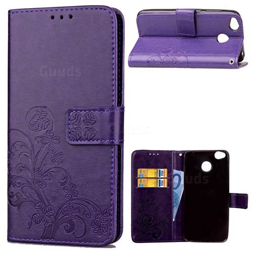 Embossing Imprint Four-Leaf Clover Leather Wallet Case for Xiaomi Redmi 4 (4X) - Purple