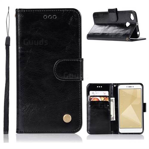 Luxury Retro Leather Wallet Case for Xiaomi Redmi 4 (4X) - Black