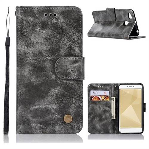 Luxury Retro Leather Wallet Case for Xiaomi Redmi 4 (4X) - Gray