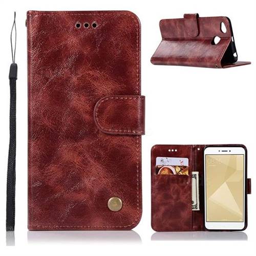 Luxury Retro Leather Wallet Case for Xiaomi Redmi 4 (4X) - Wine Red