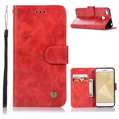 Luxury Retro Leather Wallet Case for Xiaomi Redmi 4 (4X) - Red