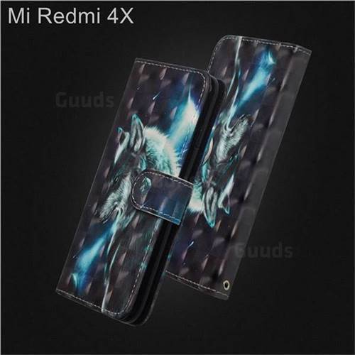 Snow Wolf 3D Painted Leather Wallet Case for Xiaomi Redmi 4 (4X)