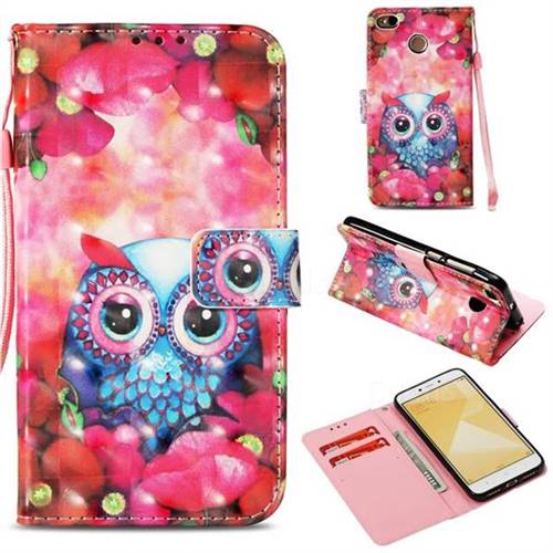 Flower Owl 3D Painted Leather Wallet Case for Xiaomi Redmi 4 (4X)