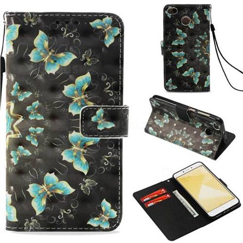 Golden Butterflies 3D Painted Leather Wallet Case for Xiaomi Redmi 4 (4X)