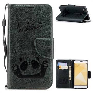 Embossing Hello Panda Leather Wallet Phone Case for Xiaomi Redmi 4 (4X) - Seagreen