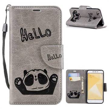 Embossing Hello Panda Leather Wallet Phone Case for Xiaomi Redmi 4 (4X) - Grey
