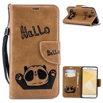 Embossing Hello Panda Leather Wallet Phone Case for Xiaomi Redmi 4 (4X) - Brown