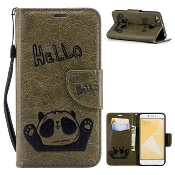 Embossing Hello Panda Leather Wallet Phone Case for Xiaomi Redmi 4 (4X) - Olive Green