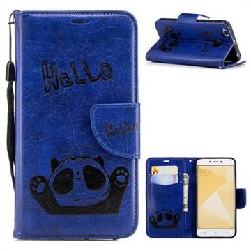 Embossing Hello Panda Leather Wallet Phone Case for Xiaomi Redmi 4 (4X) - Blue