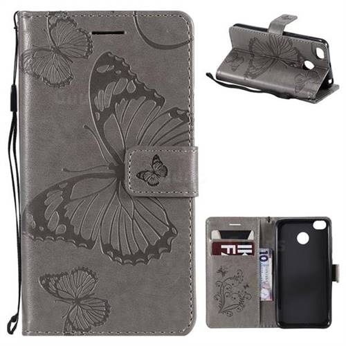 Embossing 3D Butterfly Leather Wallet Case for Xiaomi Redmi 4 (4X) - Gray
