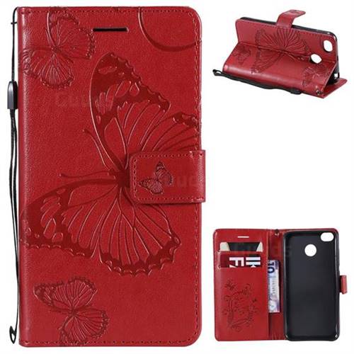 Embossing 3D Butterfly Leather Wallet Case for Xiaomi Redmi 4 (4X) - Red