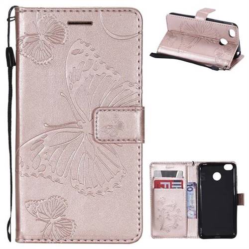 Embossing 3D Butterfly Leather Wallet Case for Xiaomi Redmi 4 (4X) - Rose Gold