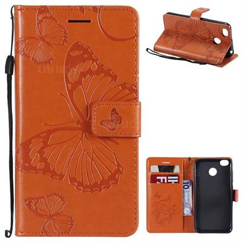 Embossing 3D Butterfly Leather Wallet Case for Xiaomi Redmi 4 (4X) - Orange