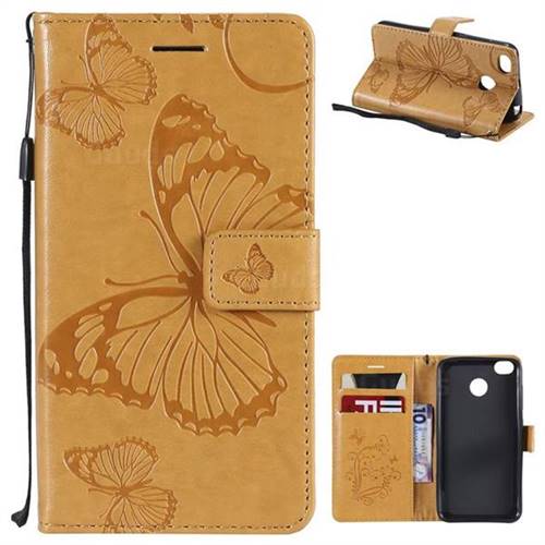 Embossing 3D Butterfly Leather Wallet Case for Xiaomi Redmi 4 (4X) - Yellow