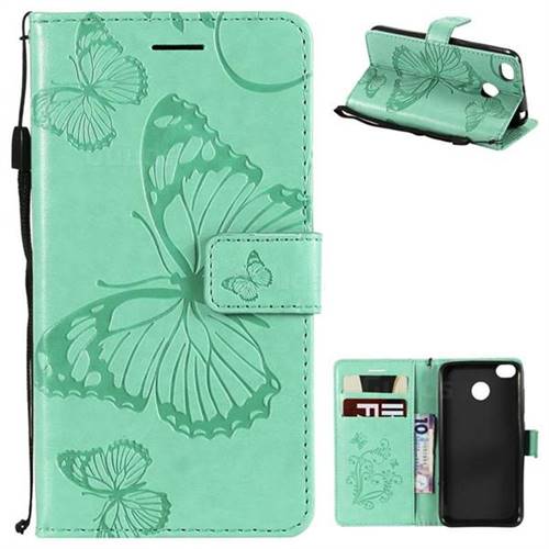 Embossing 3D Butterfly Leather Wallet Case for Xiaomi Redmi 4 (4X) - Green