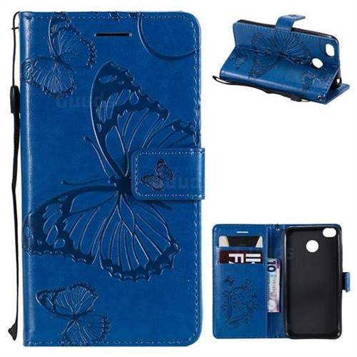 Embossing 3D Butterfly Leather Wallet Case for Xiaomi Redmi 4 (4X) - Blue