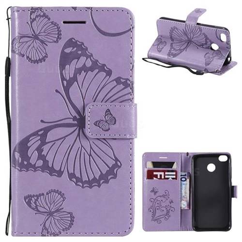 Embossing 3D Butterfly Leather Wallet Case for Xiaomi Redmi 4 (4X) - Purple