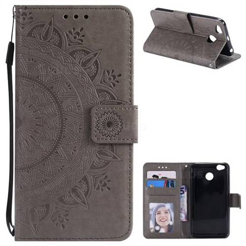 Intricate Embossing Datura Leather Wallet Case for Xiaomi Redmi 4 (4X) - Gray