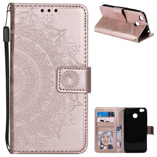 Intricate Embossing Datura Leather Wallet Case for Xiaomi Redmi 4 (4X) - Rose Gold