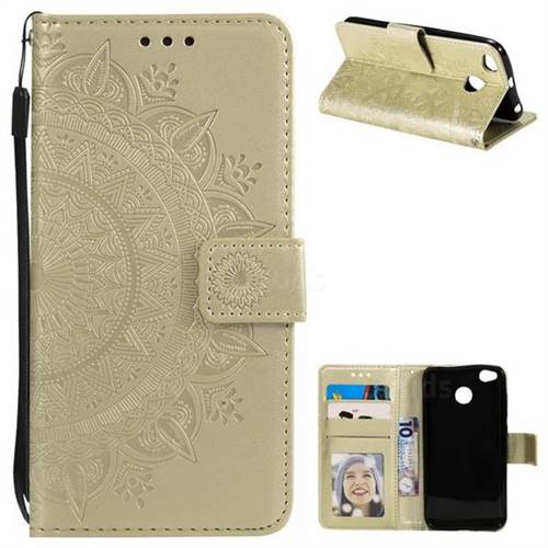 Intricate Embossing Datura Leather Wallet Case for Xiaomi Redmi 4 (4X) - Golden