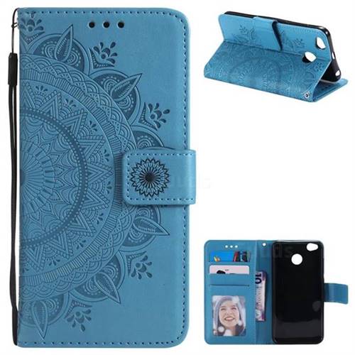 Intricate Embossing Datura Leather Wallet Case for Xiaomi Redmi 4 (4X) - Blue