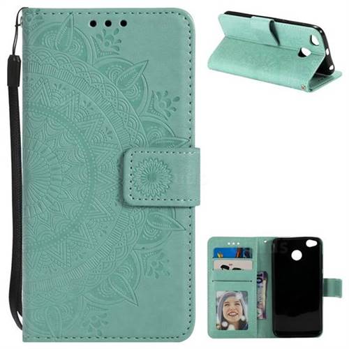 Intricate Embossing Datura Leather Wallet Case for Xiaomi Redmi 4 (4X) - Mint Green