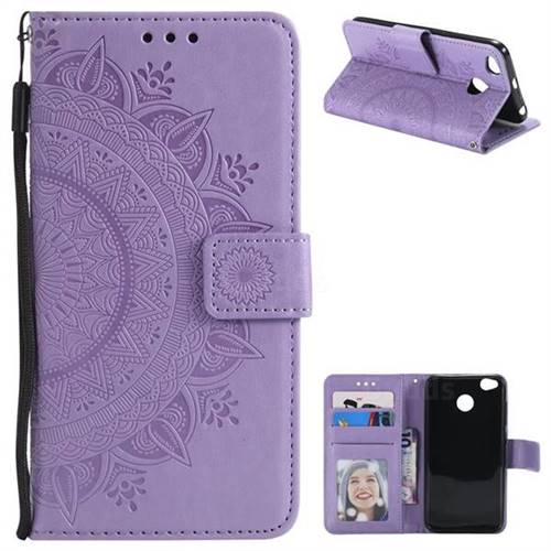 Intricate Embossing Datura Leather Wallet Case for Xiaomi Redmi 4 (4X) - Purple