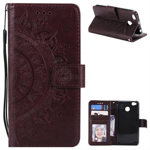 Intricate Embossing Datura Leather Wallet Case for Xiaomi Redmi 4 (4X) - Brown